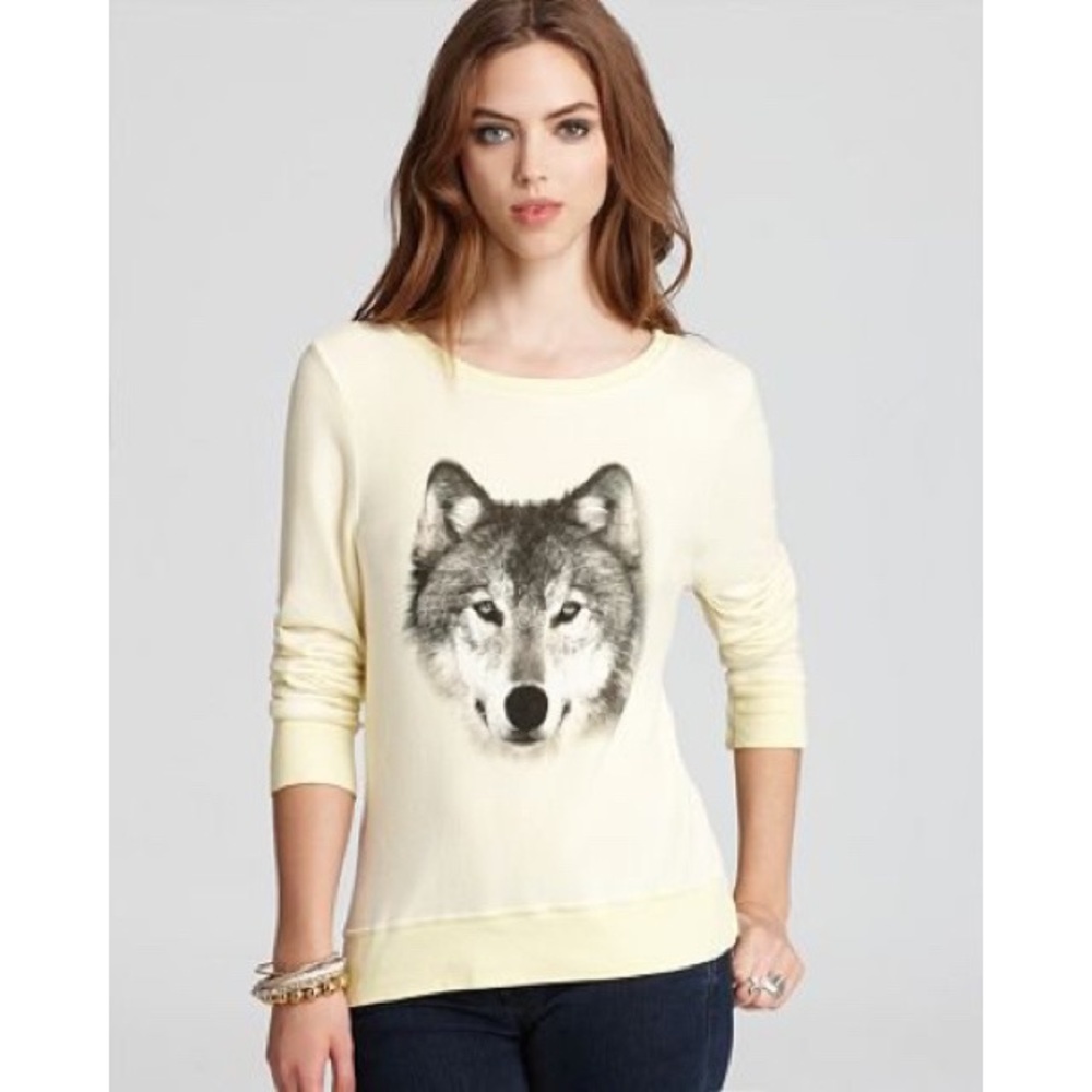 Wildfox Butter Yellow Sweatshirt with Wolf